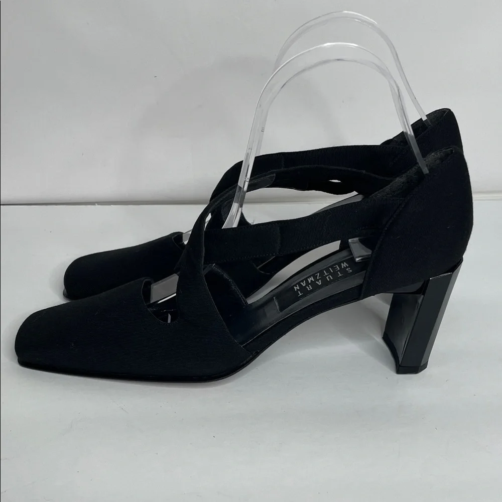 Stuart Weitzman Black Crisscross Square-Toe Block Heel Pumps - Picture 4 of 11
